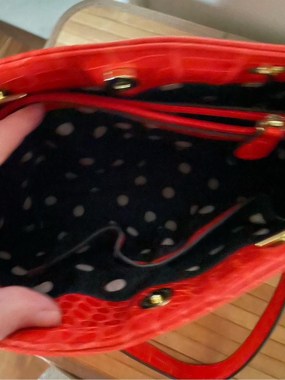 Anne Klein Reddish Orange/Coral Croc-Embossed Shoulder Tote with Gold Hardware - Picture 6 of 10